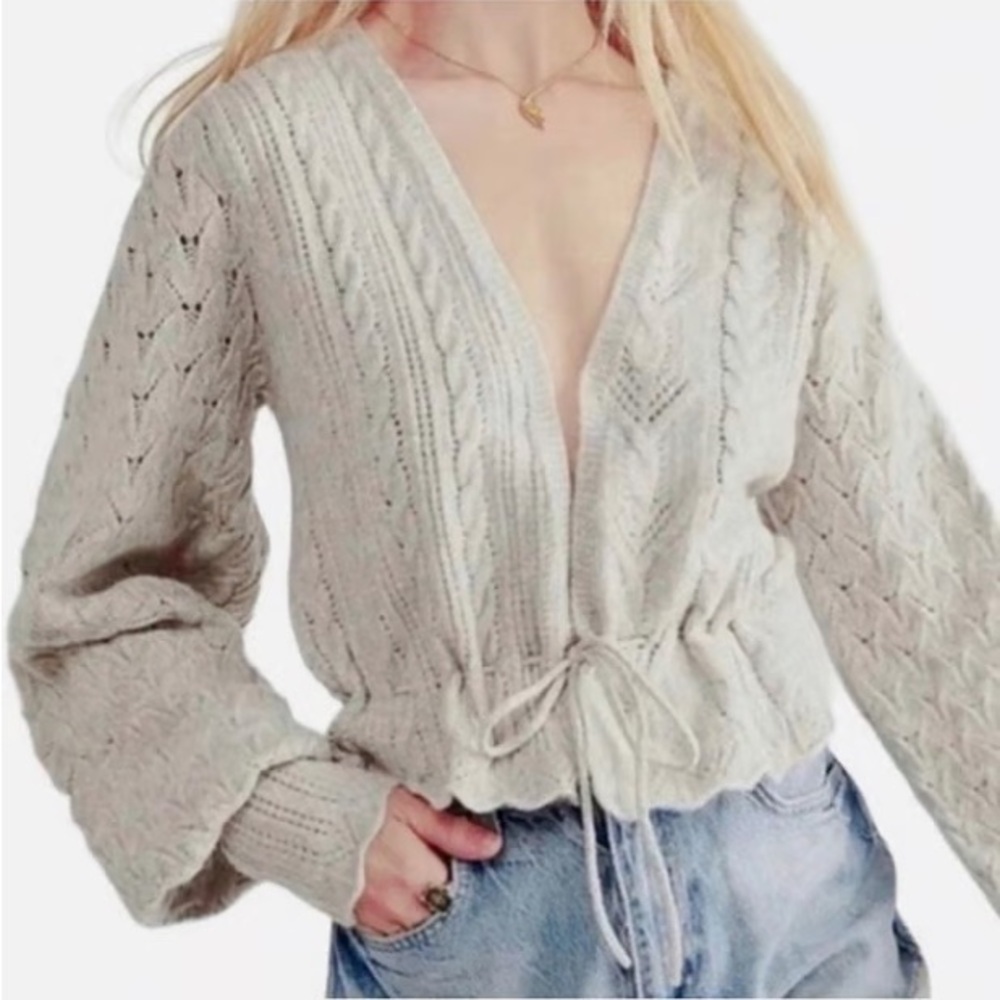 Free People Cable Knit Cardigan - Gray